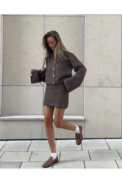 MAXXANA Thessaloniki Knitted Cardigan and Mini Skirt Two-Piece Knitwear Set