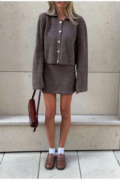 MAXXANA Thessaloniki Knitted Cardigan and Mini Skirt Two-Piece Knitwear Set