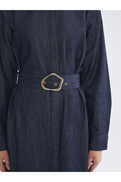 LC Waikiki LCW Modest Indigo Gömlek Yaka Kemerli Jean Elbise W5M594Z8