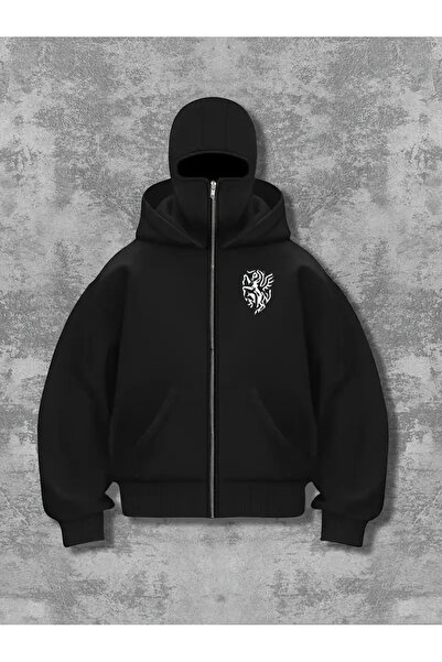 LAND MODA Hanorac unisex Ninja cu mască de zăpadă Cardigan din lână groasă cu...