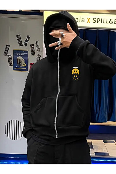 LAND MODA Φούτερ Ninja Unisex με μάσκα χιονιού Ζακέτα με 2 νήματα χοντρό φλις