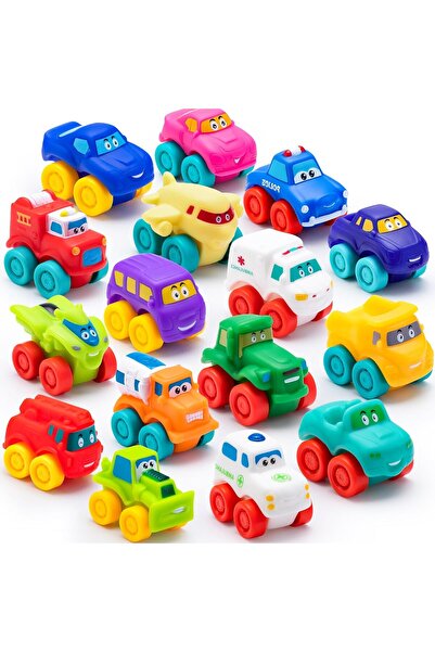 JOYIN 18 Piece Cartoon Cars Set Soft Rubber Bath Toys for Toddlers