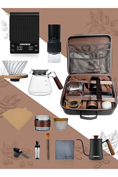 007 مجموعة تحضير القهوة CHOIWIN V60 المكونة من 12 قطعة مع مطحنة كهربائية وميز...