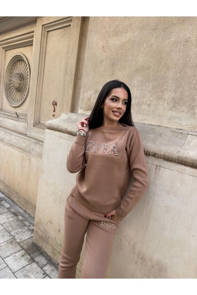 DENRA Compleu tricot cu perle si pietricele