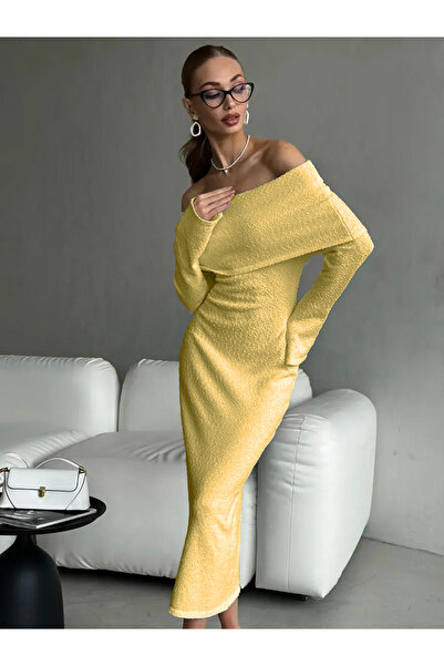 MAXXANA İspanyol Kol Madonna Yaka Dokulu Triko Elbise M-L-XL İçin Uygundur