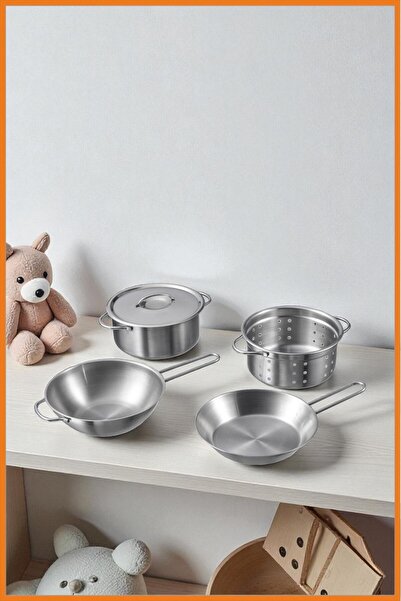 Alony Home Toy Cookware Set 4 Pieces Stainless Steel for Kids Educational Rea...