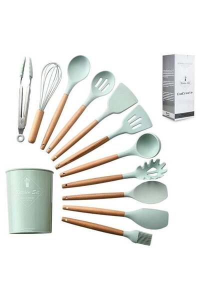 007 12-Piece Silicone Cooking Utensil Set with Bamboo Wood Handles (Non-Toxic...