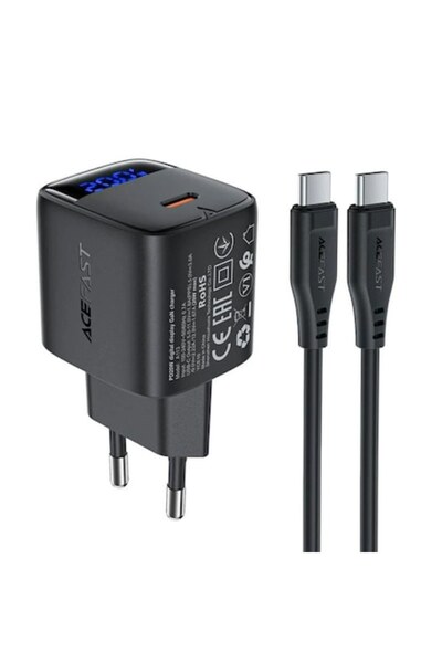 Stef's Cat Φορτιστής τοίχου, Type-C, 20W, Γρήγορη φόρτιση, L26, Μαύρο