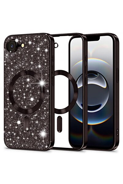 Stef's Cat Husă MagSafe pentru Apple iPhone 16e, sclipici de lux, neagră