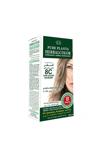 PURE PLANTA Herbal Color Permanent Plant-Based Dye 8 C Dark Ash Blonde 135 ml