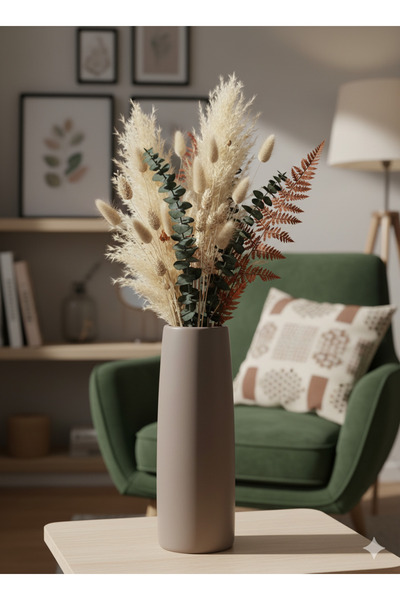 Lapida Home Decor Modern Uzun Taş Vazo – Vizon Silindir Dekoratif Ev Aksesuarı | Dekoratif Ev Aksesuarı 25 Cm