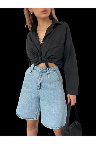Genel Markalar Rahat Kesim Denim Şort Çift Cepli