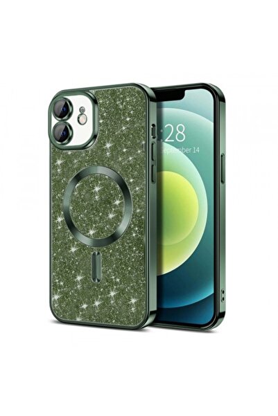 Stef's Cat Carcasă MagSafe pentru Apple iPhone 12, sclipici de lux, verde închis