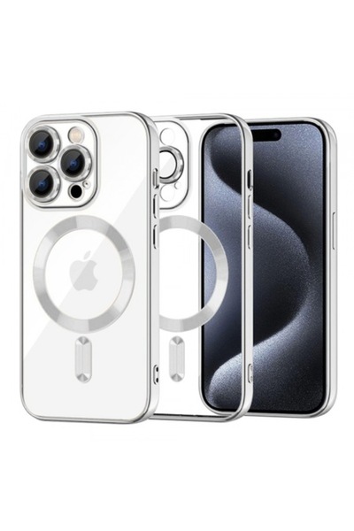 Stef's Cat Калъф MagSafe за Apple iPhone 15 Pro, луксозен кристал, сребрист