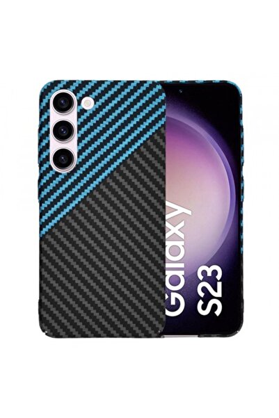 Stef's Cat Калъф за Samsung Galaxy S23 S911, Карбонитова Фибро Обвивка, Син