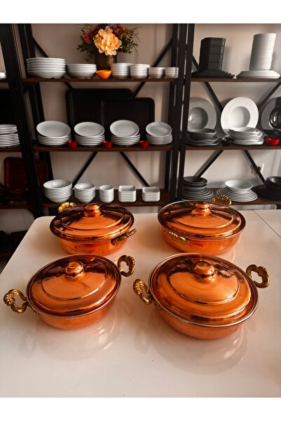 BARITCIOGLU Copper Pot Set with Lid, 4 Pieces