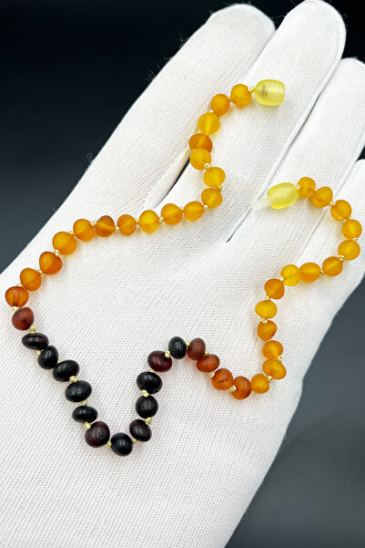İpek Kehribar Baltic Amber Necklace - Matte Rainbow Color White String - Certified Baby Child Tooth Necklace Ipek-524