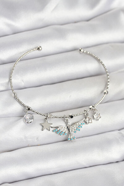 Skygo سوار نسائي من النحاس الفضي اللون مع قلادة على شكل طائر العنقاء - TJ-BB8040