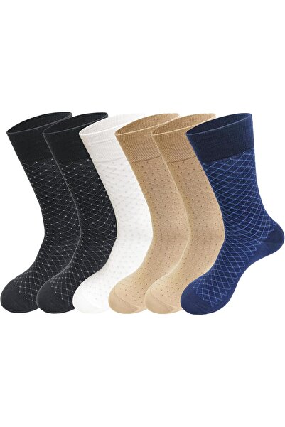 Generic جوارب رجالية من القطن الفاخر بطول الكاحل من Diamond Toe، 6 أزواج - جوارب رسمية للارتداء اليومي