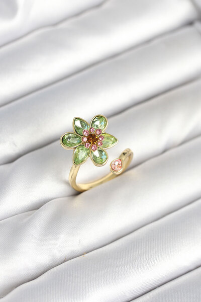 Epilons خاتم ذهبي اللون من النحاس الأخضر بتصميم زهرة - TJ-BYK3901 ZENVIA-TG4356