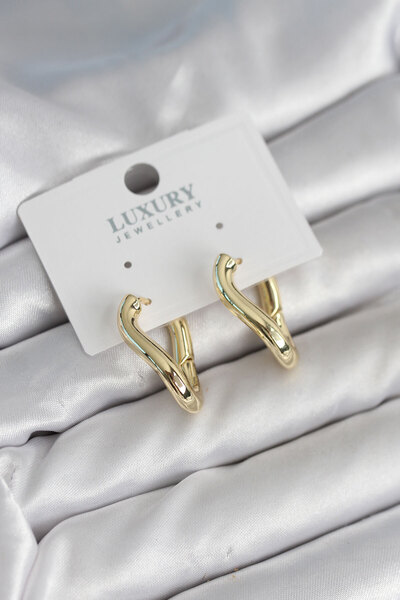 Epilons Gold Color Oblique Ring Model Brass Women's Earrings - Tj-Bkp11312 Ze...