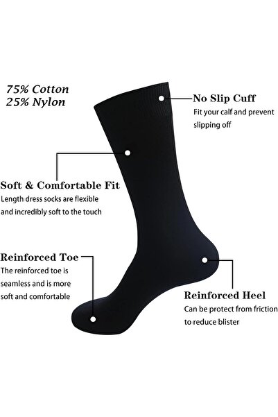 Generic جوارب رجالية من القطن الفاخر بطول الكاحل من Diamond Toe، 6 أزواج - جوارب رسمية للارتداء اليومي