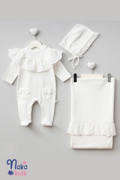 Naka Concept Baby Girl 3-Piece Hospital Discharge Set with Valon Collar