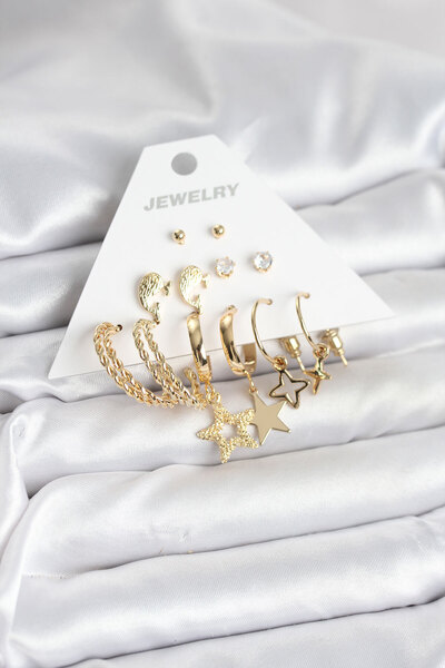 Epilons Gold Color Starry Set 6 Pairs Women's Earring Set - Tj-Bkp11320 Zenvi...