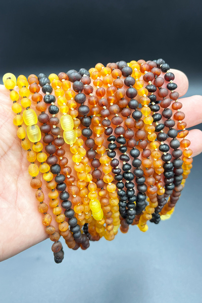 İpek Kehribar Baltic Amber Necklace - Matte Rainbow Color White String - Certified Baby Child Tooth Necklace Ipek-524