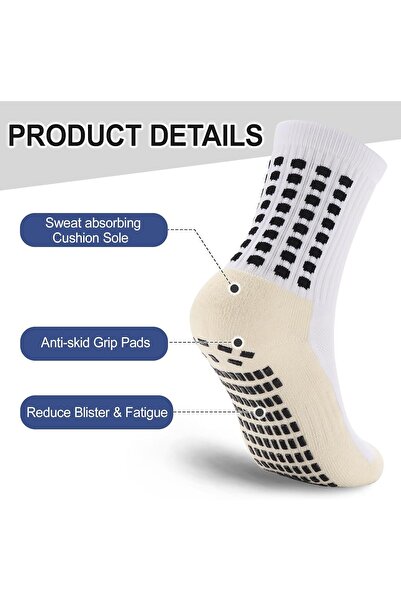 Generic جوارب كرة قدم للرجال، زوجان من الجوارب الرياضية المضادة للانزلاق للأولاد والشباب والكبار - أبيض