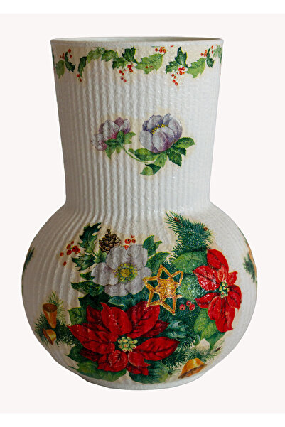 Kumiko Art Vaza decorata de Craciun, 11x17 cm