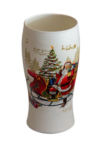 Kumiko Art Vaza mica decorata cu Mos Craciun, 8x16 cm