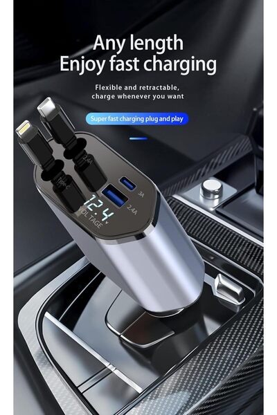 Generic 120W Retractable Ultra-Fast Car Phone Charger, Compatible with Apple iPhone and Android