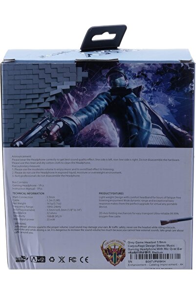 b11 Camouflage Gray Wired Over-Ear Gaming Headset with 3.5mm Mic, Stereo