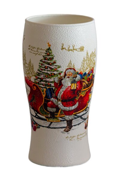 Kumiko Art Vaza mica decorata cu Mos Craciun, 8x16 cm