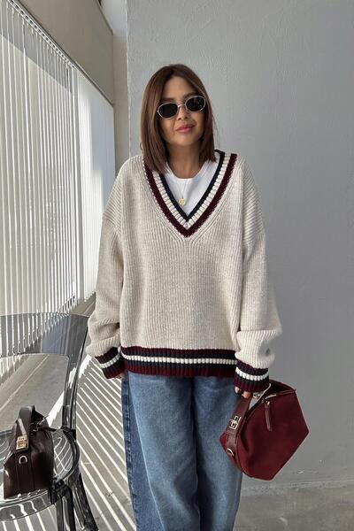 ELVAN TOLON Πουλόβερ κολεγιακό εκρού