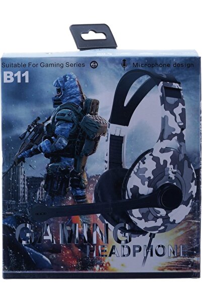 b11 Camouflage Gray Wired Over-Ear Gaming Headset with 3.5mm Mic, Stereo
