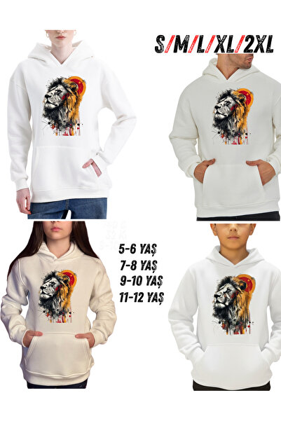 pxm Dtf مطبوع مجسم أسد بتصميم أصفر وأحمر مع جيب بغطاء رأس 3 خيوط ش مبطن بالصو...