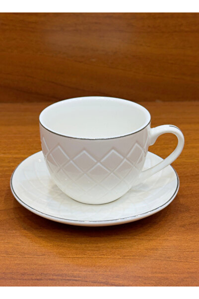 ALQANNAS 12-piece porcelain milk cups with elegant silver lines and high quality