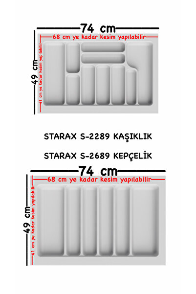 STARAX S-2289-WP ÇEKMECE İÇİ KAŞIKLIK/KEPÇELİK 80LİK MODÜL BEYAZ EN:74-68 D:4...