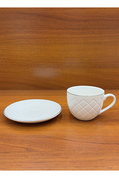 ALQANNAS 12-piece porcelain milk cups with elegant silver lines and high quality