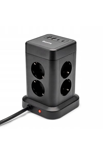 Huslog Power Strip 8 Sockets, 4 USB, 1.7m, Black