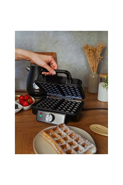 Huslog waffle maker, 1200W, non-stick, temperature control, black and silver, 2 waffles