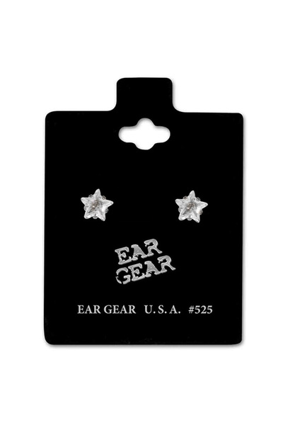 EAR GEAR 5mm 525 Sterling Silver Zirconia Star Hoop Earrings