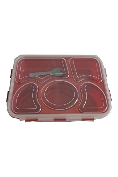 Generic Lunch Box for Kids – 5 Sections, Leak-Proof, Colorful, With Fork, Red