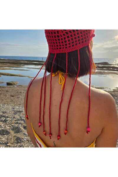 BohemCRAFTCK Saçaklı File Şapka Bohem El Örgüsü