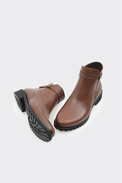 derinet Fermuarlı Hakiki Deri Kadın Bot
