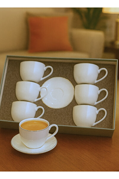 ALQANNAS 12-piece porcelain milk cups with elegant silver lines and high quality
