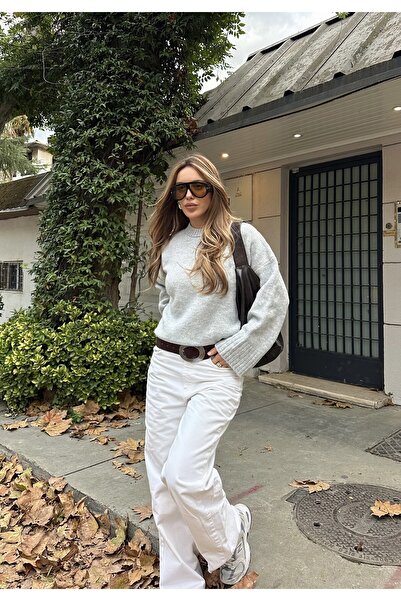 Laluvia Gray Crew Neck Basic Sweater - 2217