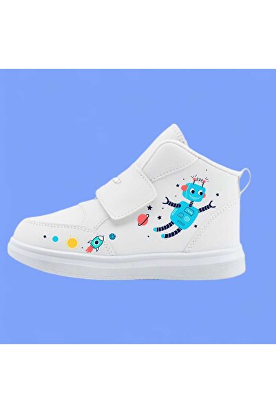 LİASSHOES Blue Robot Printed White Band Children Transitional Boots